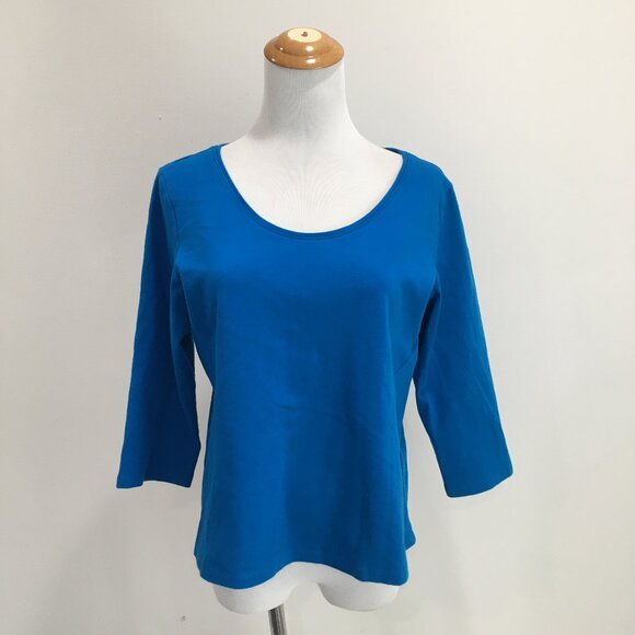 EILEEN FISHER Blue 100% Cotton 3/4 Sleeve Basic Shirt Top - Picture 4 of 7